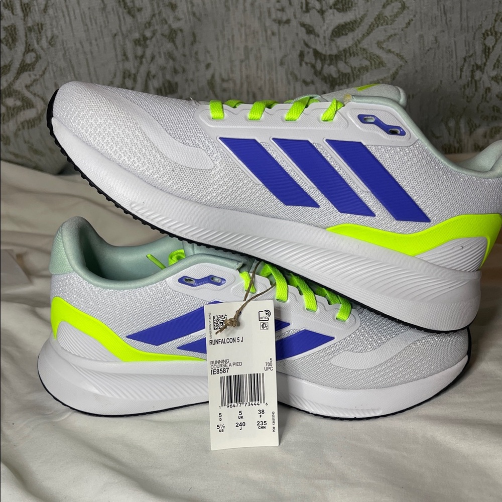 Adidas White with Neon Yellow and Blue Sneakers - Picture 2 of 8